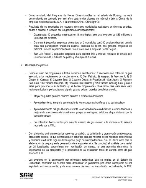 Informe de DesempeÃ±o General del - Servicio GeolÃ³gico Mexicano