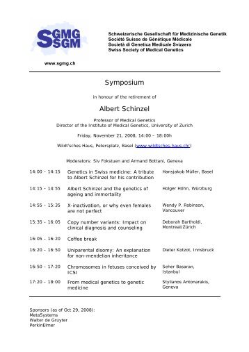 Symposium Albert Schinzel - Swiss Society of Medical Genetics