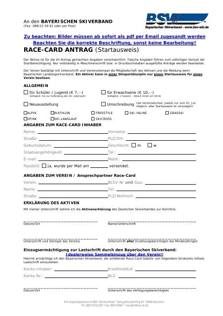 RACE-CARD ANTRAG (Startausweis)