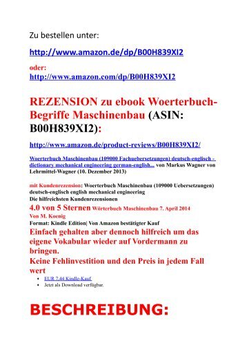 Extract and review: dictionary mechanical engineering /mechanics /production engineering/ metallurgy german-english - woerterbuch maschinenbau
