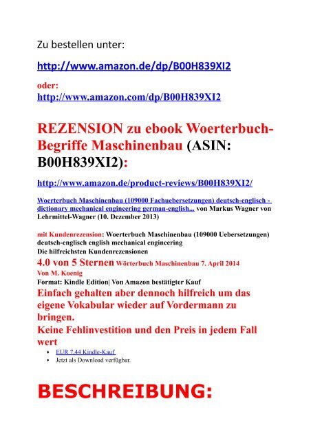 Extract and review: dictionary mechanical engineering /mechanics  /production engineering/ metallurgy german-english - woerterbuch  maschinenbau