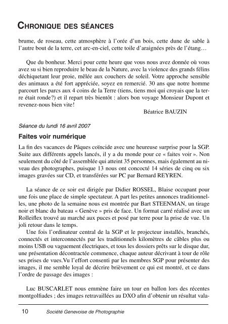 Bulletin - SociÃ©tÃ© Genevoise de Photographie