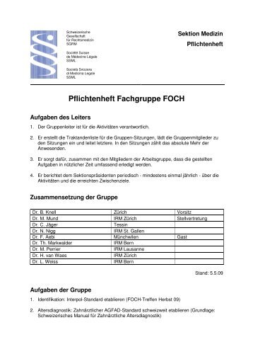 Pflichtenheft Fachgruppe FOCH - SGRM