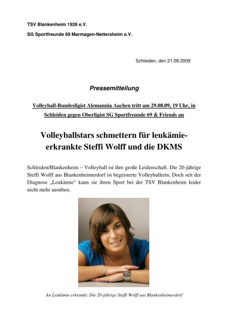 erkrankte Steffi Wolff und die DKMS - SG Sportfreunde 69 ...