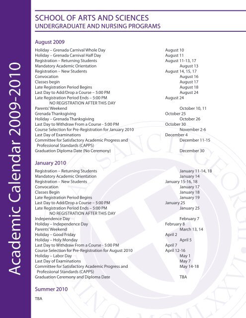 A cademic Calendar 2009-2010