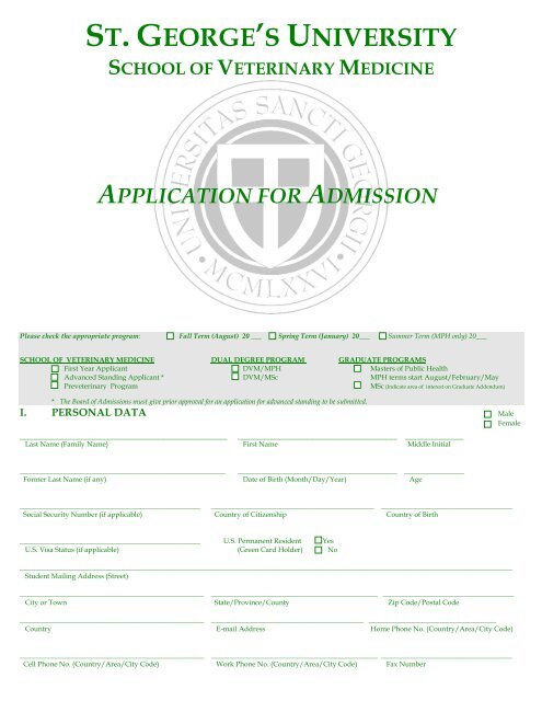 George Application Form application for admission - St. George's University