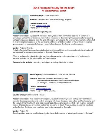 2013 Program Faculty for the IVSP - St. George's University