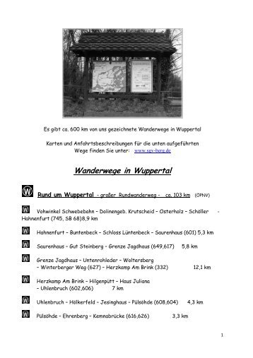 Wuppertaler-Wege - SGV-Abteilung Wuppertal