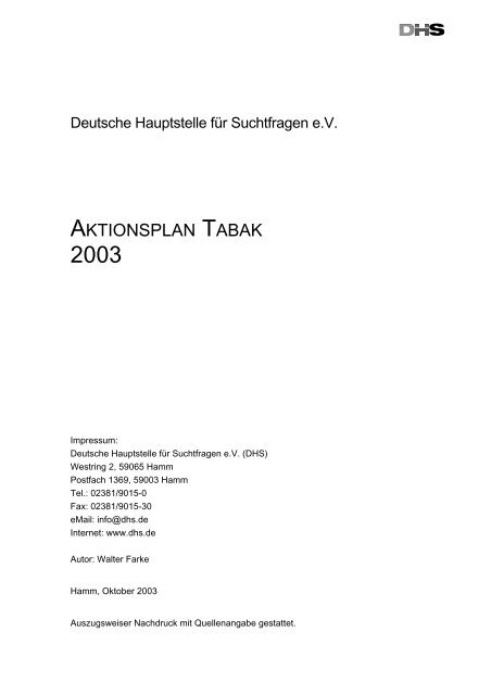 Aktionsplan Tabak 2003 - und Gesundheitswesen