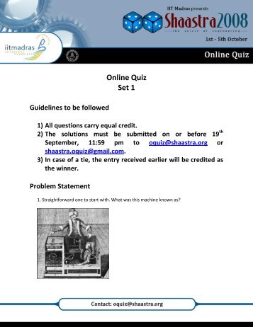 Online Quiz Set 1 - Shaastra