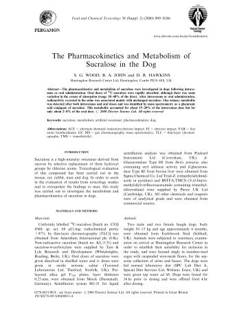 The Pharmacokinetics and Metabolism of Sucralose in the Dog - Shac