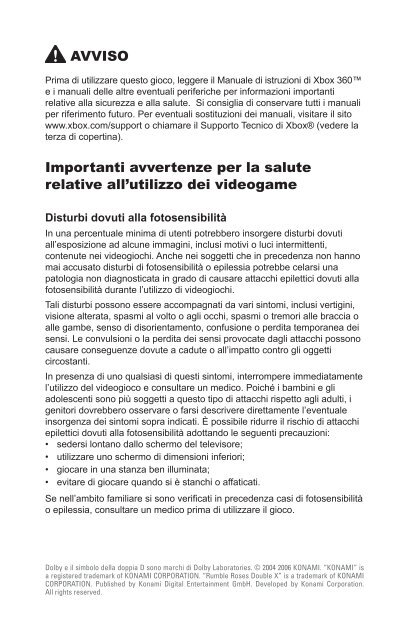 AVVISO Importanti avvertenze per la salute relative all'utilizzo ... - Xbox