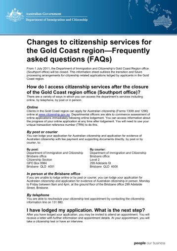 Changes to citizenship services for the Gold Coast region ...