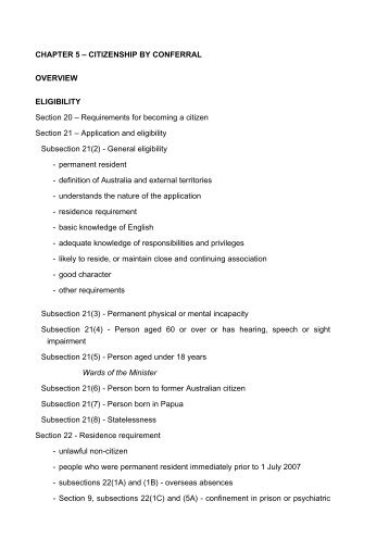 CHAPTER 5 â CITIZENSHIP BY CONFERRAL - Australian Citizenship
