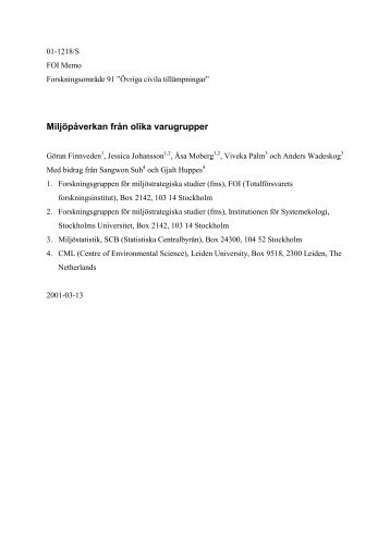 MiljÃ¶pÃ¥verkan frÃ¥n olika varugrupper