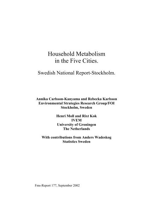 Household Metabolism in the Five Cities.