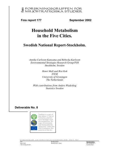 Household Metabolism in the Five Cities.