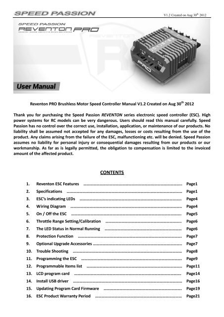 Reventon Pro user manual - Speed Passion | RC TECHNOLOGY ...