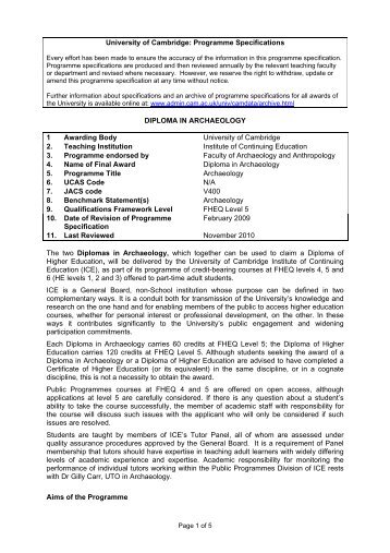 Diploma in Archaeology programme specification - University of ...