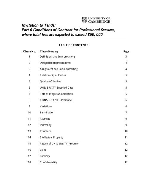 Invitation to Tender Part 6 Conditions of Contract for Professional ...