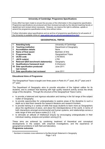 Geographical Tripos - University of Cambridge