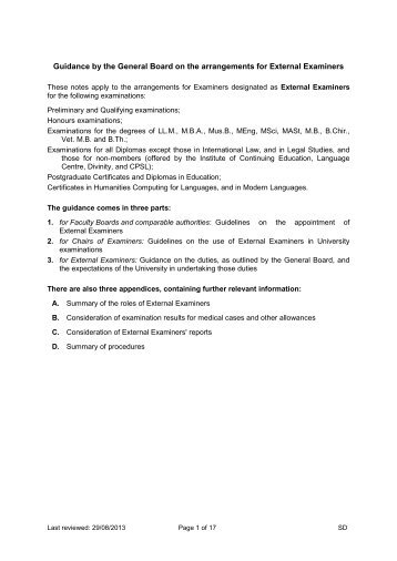 General Board Guidance on the arrangements for external examiners