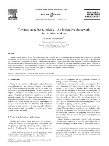 Towards value-based pricingâAn integrative framework for decision ...