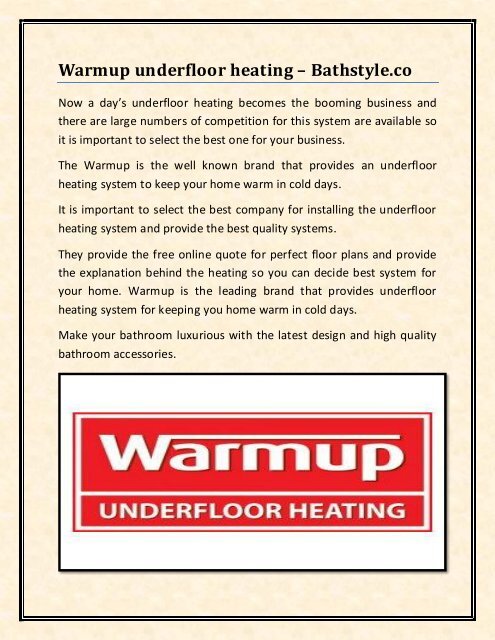 Warmup Underfloor Heating Bathstyle Co