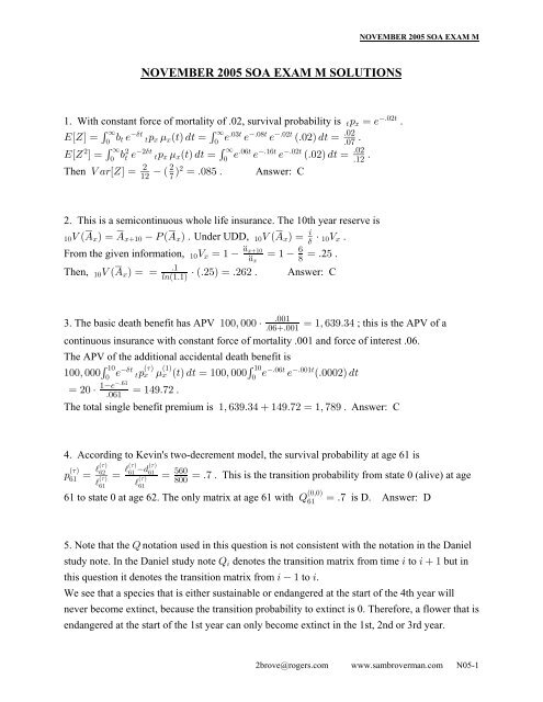 November 05 Soa Exam M Solutions