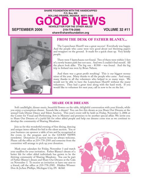 SEPTEMBER 2006 NEWSLETTER - Share Foundation