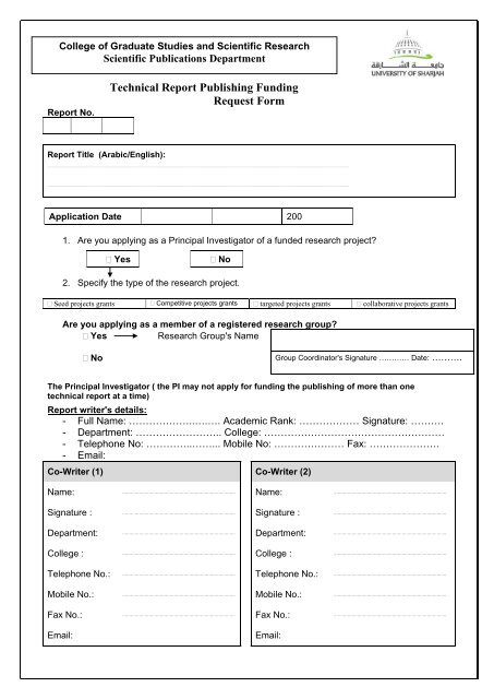 Technical Report Publishing Funding Request Form technical-report-publishing-funding-request-form