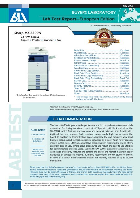 Mx 2300n Award Bli Lab Test Report European Edition Gb Sharp