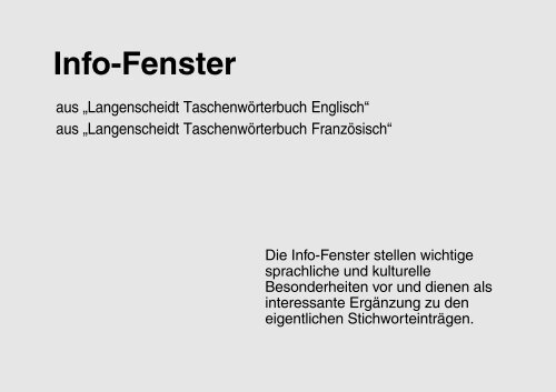 Info-Fenster fÃ¼r Englisch und FranzÃ¶sisch