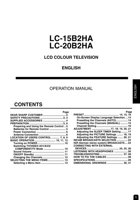 lc-15b2ha lc-20b2ha lcd colour television