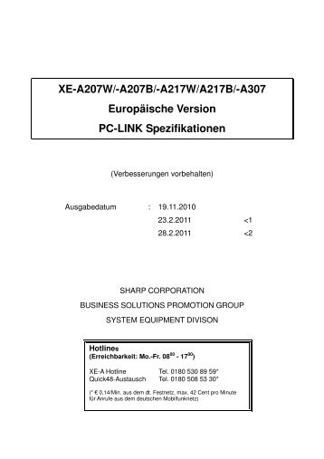 XE-A207W/-A207B/-A217W/A217B/-A307 Europäische ... - Sharp