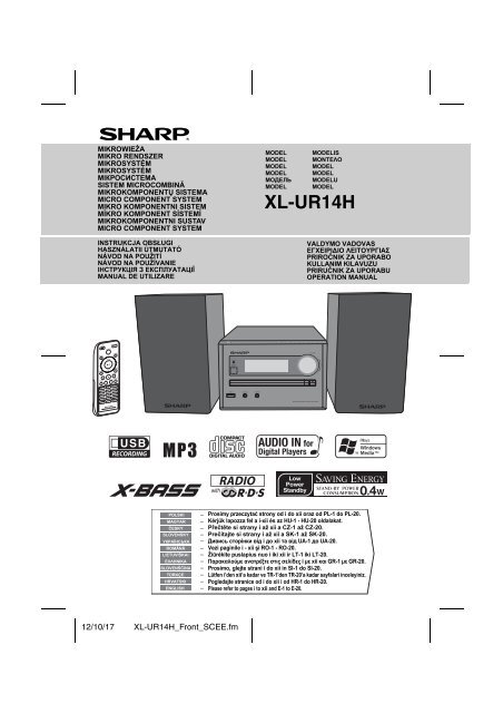 Xl Ur14h Operation Manual Pl Hu Cz Sk Ro Lt Gr Si Sharp