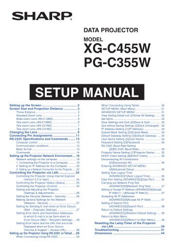 XG-C455W/PG-C355W Operation-Manual Setup-Guide GB - Sharp