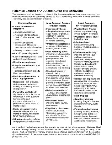 Potential Causes of ADD and ADHD-like Behaviors