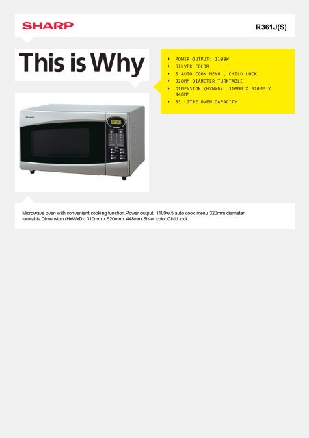 R361J(S)-Microwave Household MWO - Sharp Electronics