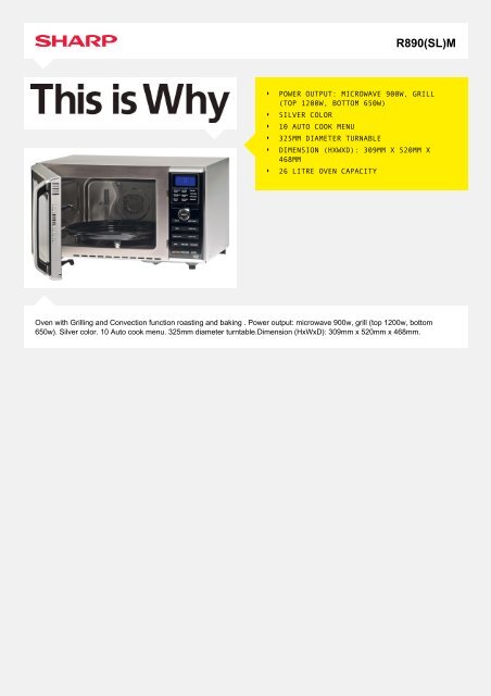 R890(SL)M-Microwave Household MWO - Sharp Electronics