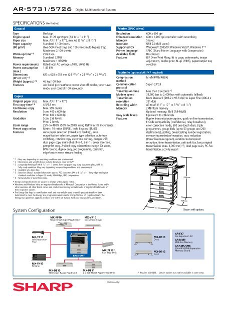 Catalog AR5731 / AR5726 - Sharp