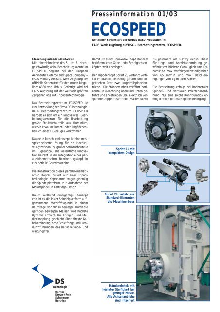 Presseinformation 01/03 ECOSPEED - Dörries Scharmann ...