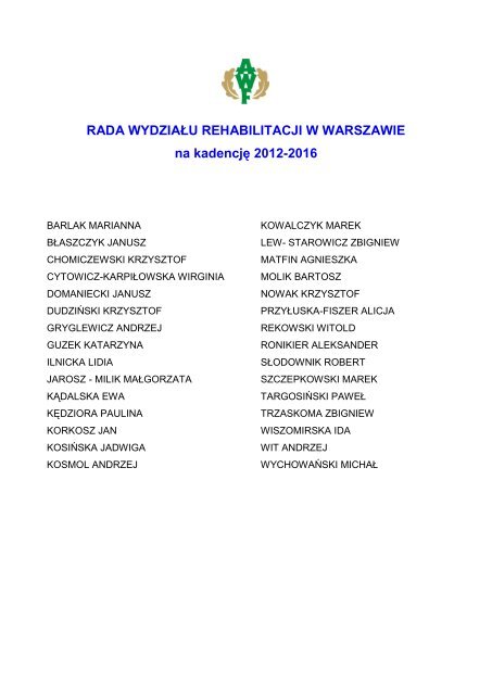 na kadencjÄ 2012-2016 - Akademia Wychowania Fizycznego