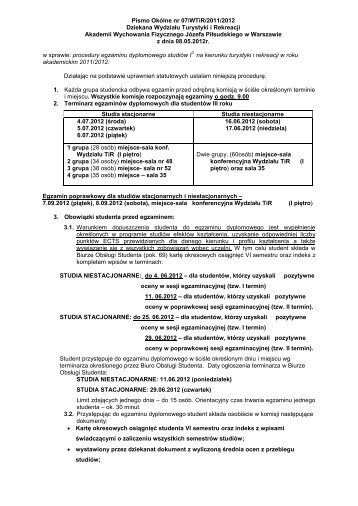 Egzamin dyplomowy studiÃ³w I0 (licencjacki) i jego procedury
