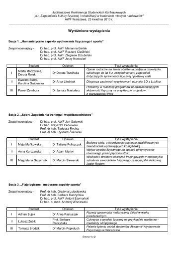 Lista wszystkich nagrodzonych - Akademia Wychowania Fizycznego