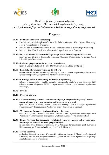 Program konferencji - Akademia Wychowania Fizycznego