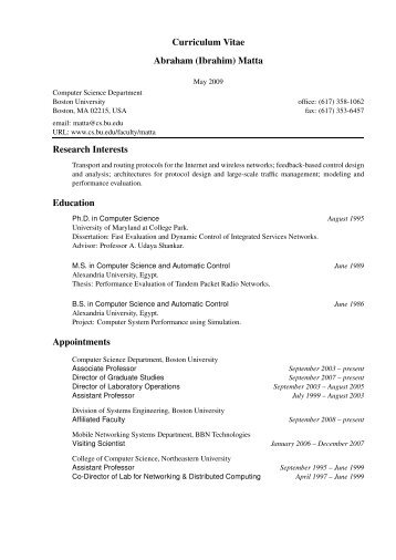 Curriculum Vitae Abraham (Ibrahim) Matta Research Interests ...