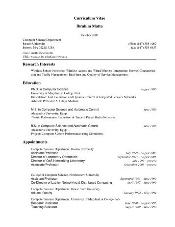 Curriculum Vitae Ibrahim Matta Research Interests Education ...