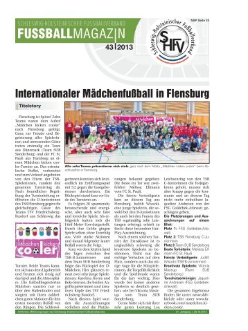 FUSSBALLMAGAZIN - Schleswig-Holsteinischer Fussballverband eV