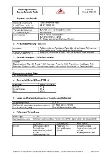 Produktspezifikation Rucola-Petersilie-Pesto Version 5 Stand: 09.02 ...